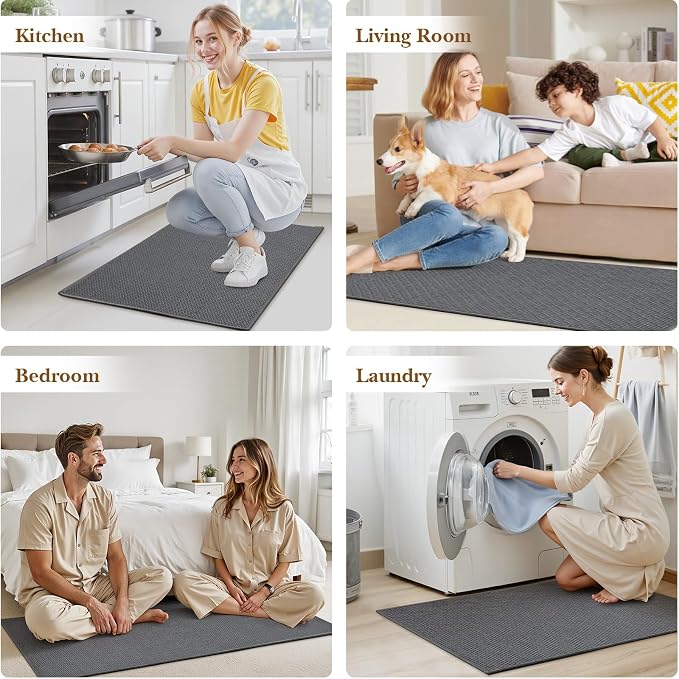 Kitchen Rugs and Mats, Non Slip Washable Set of 2 PCS, Absorbent Kitchen Mats for Floor, Kitchen Runner Rug, Rubber Backing, for Kitchen Decor, Front of Sink (Grey, 20’’*32’’+20’’*47’’)