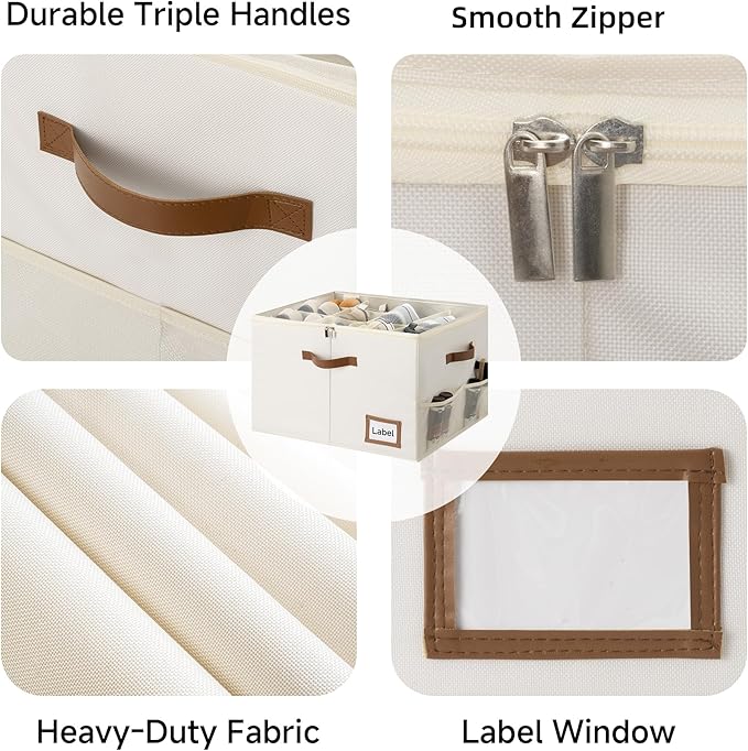 StorageWorks Shoe Organizer for Closet, 2 Pack Shoe Storage Boxes with Clear Lid, Stackable Shoe Storage Organizer for Sandals and Slippers, Fabric Shoe Bins for Closet, Holds 16–32 Pairs, Beige