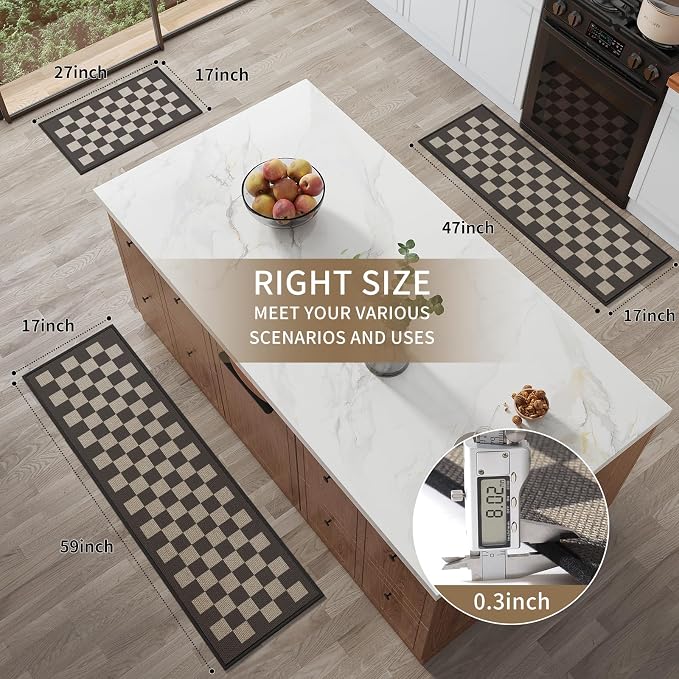 YDKGL Kitchen Rugs Non Slip Washable Kitchen Mats for Floor, Super Absorbent Oil and Water Linen-Look Woven Runner Rug, Kitchen Sink Mat Standing Mat, Brown 17"x47"