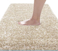 Yimobra Fluffy Plush Bath Rug, Shaggy Soft Comfortable Non Slip, Water Absorbent Microfiber Bath Mat, Dry Quick, Machine Washable Thick Bathroom Floor Rugs for Shower, 44" X 24", Light Beige and White