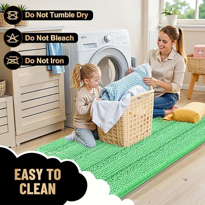OLANLY Thick Bathroom Rugs 30x20, Extra Soft Absorbent Chenille Striped Bath Rugs, Rubber Backing, Machine Wash Dry, Bath Mats for Bathroom Floor, Tub and Shower, Home Decor Accessories, Mint Green