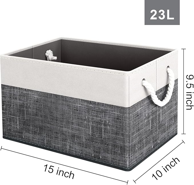Fab totes Storage Bins 2-Pack, Foldable Storage Baskets for Organizing Toys, Books, Shelves, Closet, Large Storage Box with Rope Handles, Sturdy Organizer Bins, White & Black