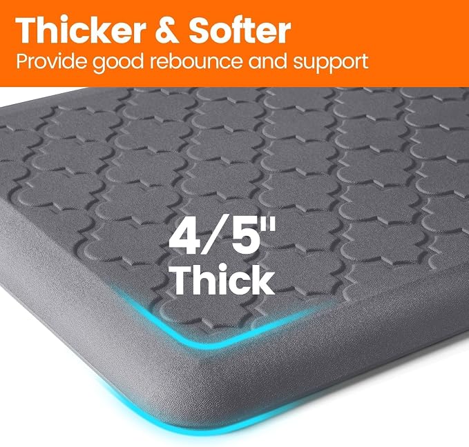 TranquilRelax 4/5 Inch Thick Anti-Fatigue Kitchen Mat Water Resistant Non-Slip Kitchen Floor Mat Ergonomic Comfort Standing Mat for Home Kitchen Office Laundry 17.3"x 28" Grey