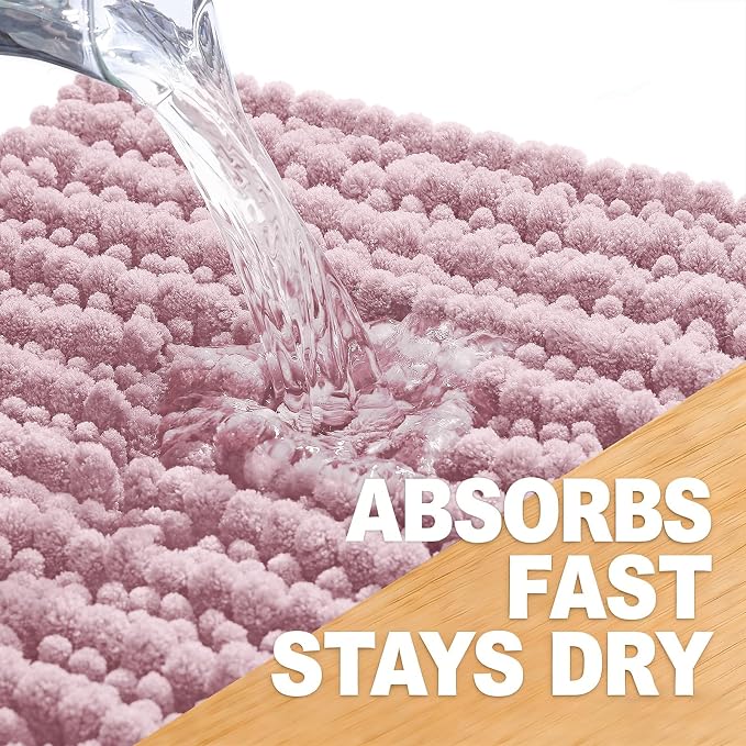 OLANLY Bathroom Rug Mat 36x24, Thick Soft and Absorbent Chenille Bath Mat, Non-Slip Rubber Backing, Machine Washable Quick Dry Bath Rugs for Tub Shower Floor, Home Decor Accessories, Dusty Rose
