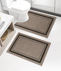 chakme 2 Piece Bathroom Rug Set, Ultra Thin Bath Mat,Absorbent, Non Slip, Machine Washable, Dark Beige, 17"x24"+Toilet Mat