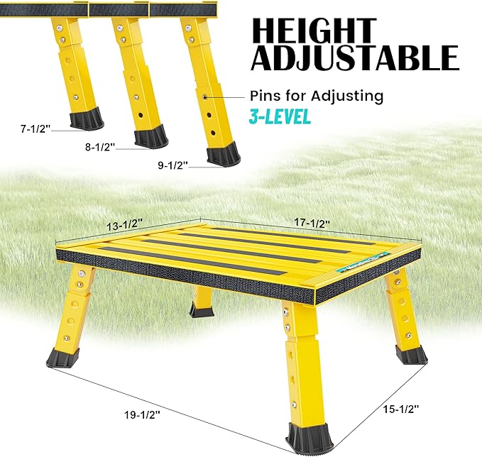 Marudina Large Platform RV Step with Cloth Cover and Anti-Slip Surface, 3-Level Adjustable Height, Light Aluminum Folding Step Stool, Supports Up to 1,000 lb - Ideal for RV and Multi-Use Scenarios