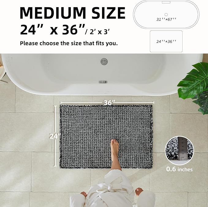 TYUU Black and White Bathroom Rugs, Waffle Bath Mat Non Slip Washable Super Absorbent Quick Dry Boho Farmhouse Bathroom Decor, 36"x24" Black and White