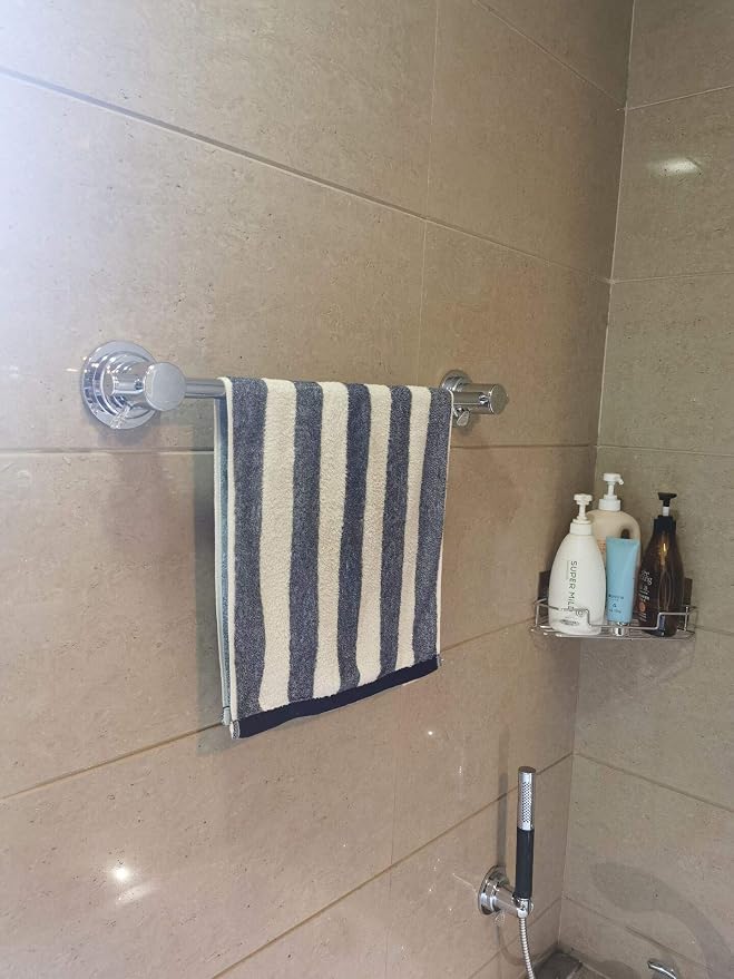 JiePai 24 inch Vacuum Suction Cup Towel Bar,Removeable Shower Mat Rod Shower Door Adhesive Towel Bar Suction Towel Rack (Chrome)