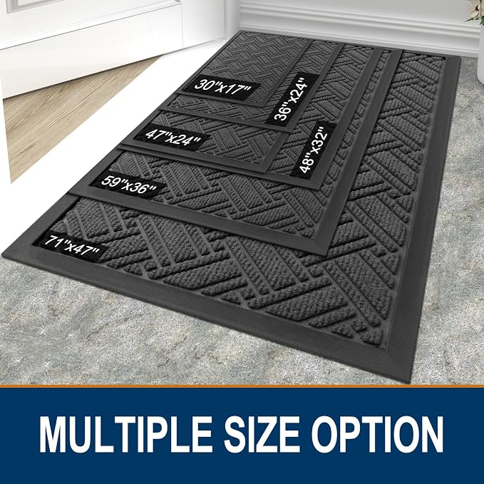 OLANLY Indoor Outdoor Mat, Sturdy Natural Rubber Floor Mat, Non Slip Low Profile Waterproof Doormat, and Stain Front Door Mats, Easy Clean Patio Entrance Mat, 36''x24'', Light Grey