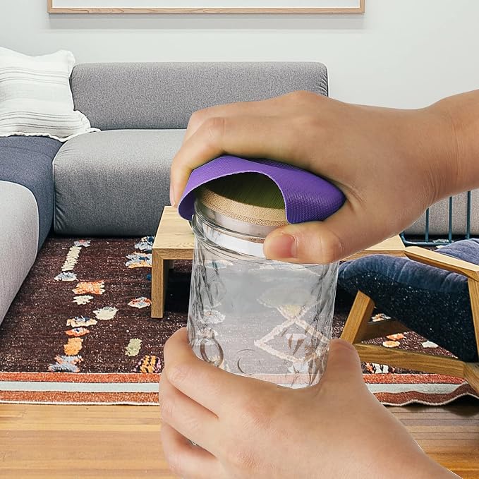 LUTER 4pcs Jar Opener, Rubber, Multi-function Silicone Bottle Opener for Seniors with Weak Hands Lid Cap Gripper Pads Kitchen Coasters Gadgets(Grey, Purple)