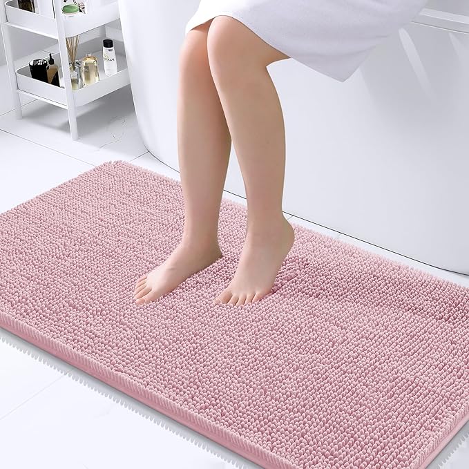 OLANLY Bathroom Runner Rugs 44x24, Soft Absorbent Chenille Bath Rugs, Rubber Backing Quick Dry, Machine Washable Long Bath Mats for Bathroom Floor, Tub and Shower, Home Decor Accessories, Dusty Rose