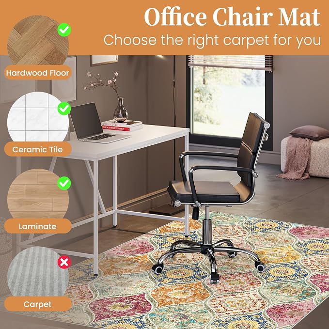 Office Chair Mat for Hardwood Floor & Tile Floor,48"X 60" Heavy Duty Desk Chair Mat for Hard Floors, Under Desk Rug for Rolling Computer Chair,Anti Slip,Low Pile Carpet Floor Protector-Multi