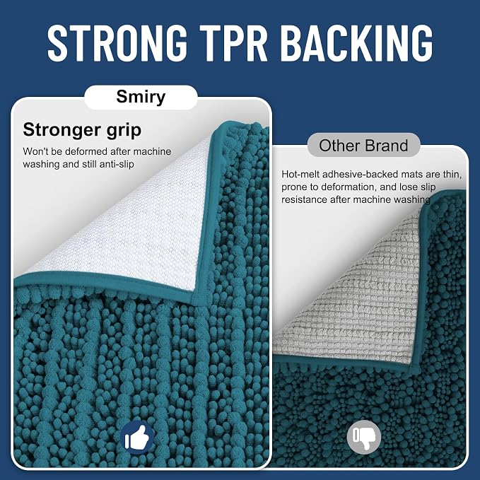 Smiry Bathroom Rugs Mat 48x32, Extra Soft Absorbent Chenille Bath Rugs, Non Slip Rubber Backing Machine Washable Quick Dry Bath Mats for Bathroom Floor, Tub, Shower, Home Decor Accessories, Lake Blue