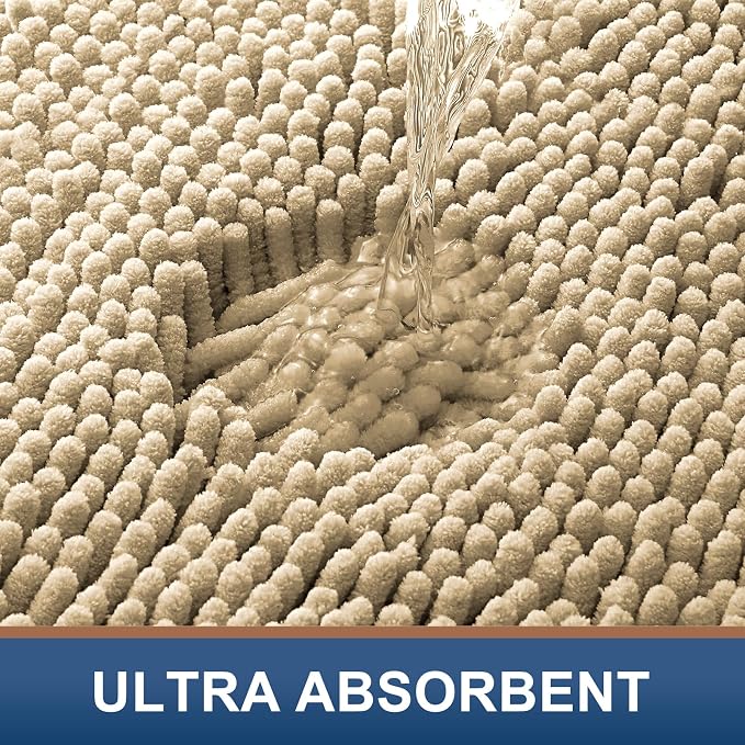 Smiry Bathroom Rugs Sets 2 Piece, Soft Absorbent Chenille Machine Washable Non Slip Shaggy Bath Rug Set for Tub, Shower, and Floor (34x21+24x16, Beige)