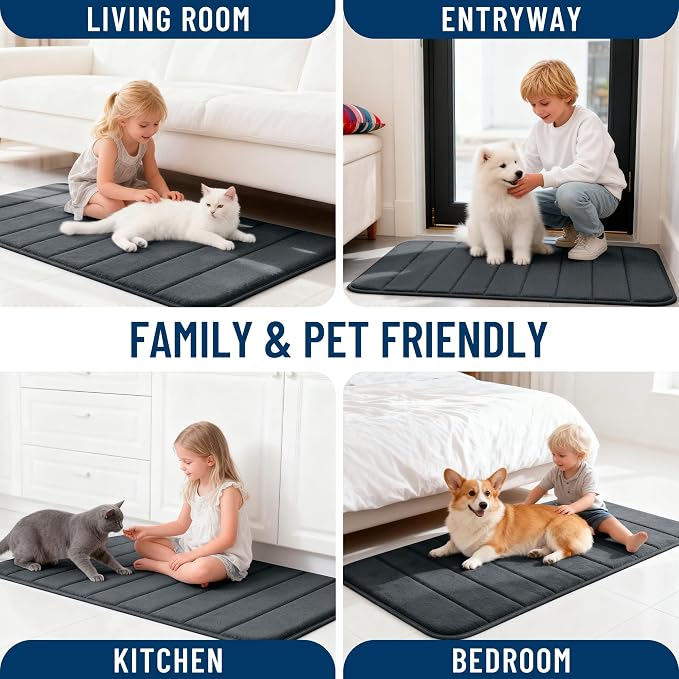 OLANLY Memory Foam Bath Mat 59x35, Super Soft Absorbent Bathroom Rugs, Quick Dry, Machine Washable Shower Floor Rugs, Bathmat Carpet, Bathroom Home Decor Accessories, Black