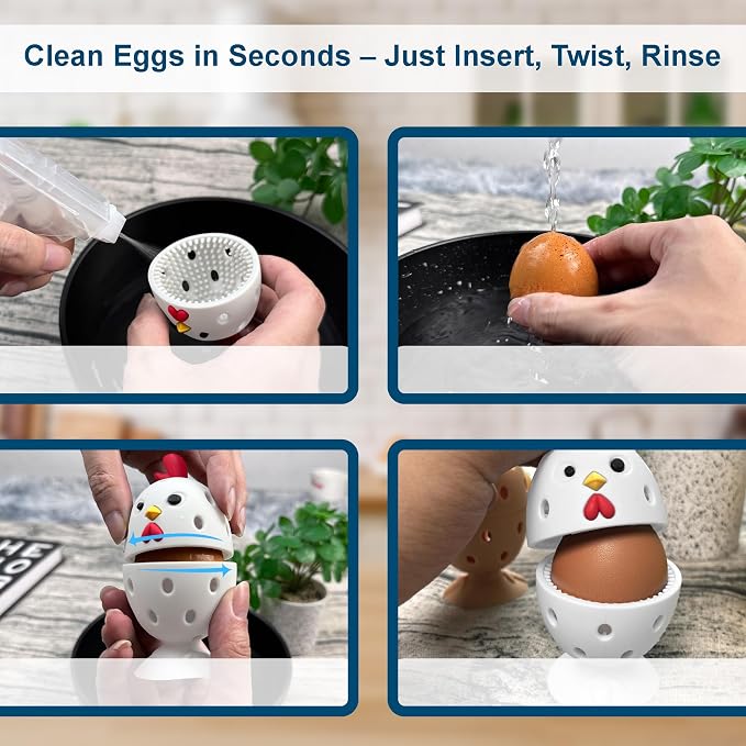 Egg Washer for Fresh Eggs, Egg Scrubber for Fresh Eggs, 2 Reusable Silicone Chicken Shaped Scrubs, Chicken Egg Cleaner, Eggshell Cleaner for Poultry Farm, Housewife Tools Vegetable Processing (White)