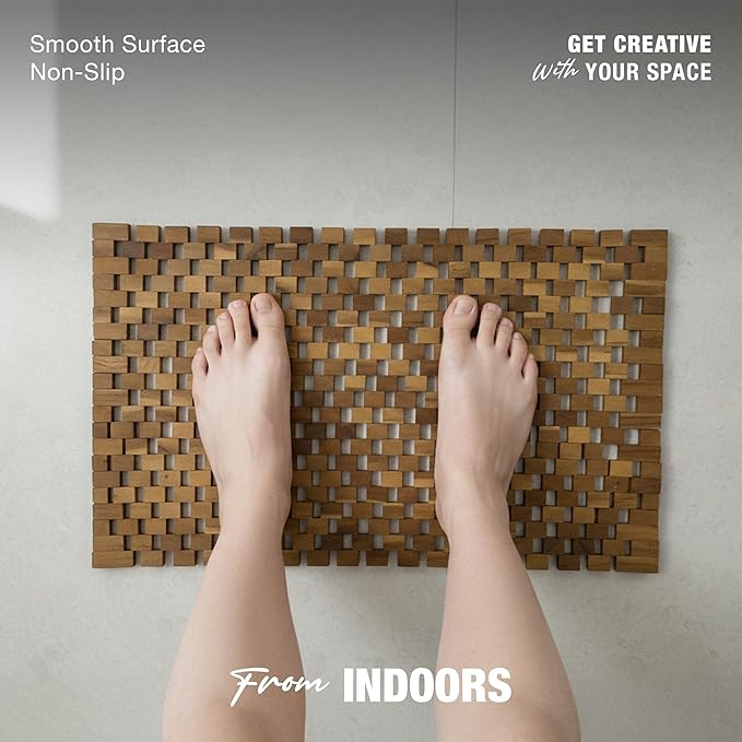 Acacia Wood Bath Mat - Non Slip Sturdy Wooden Bathroom Mat - Large Outdoor Shower Mat for Indoor & Outdoor Shower, Spa, Sauna, Cold Plunge, Camping 16" x 24"