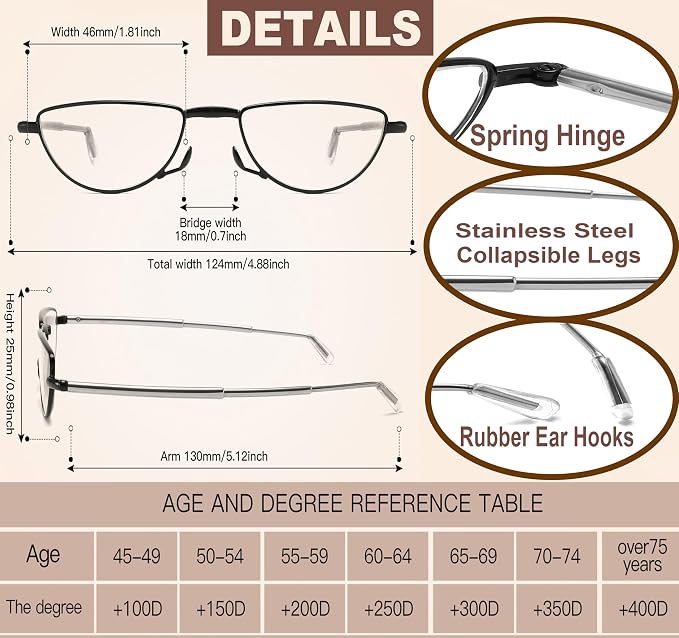 touk Foldable Reading Glasses Anti Blue Light, Soft Nose Pad Spring Hinge Compact Readers Portable Case for Men Women 2 Pack