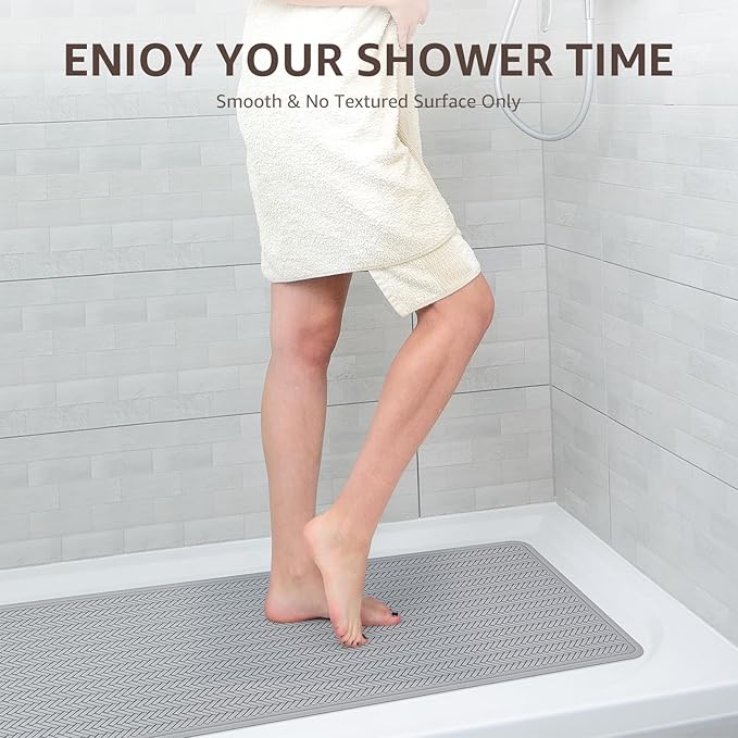 OTHWAY Bathtub Mat Non Slip, Extra Long Rubber Bath Mat for Tub, Machine Washable Shower Anti Slip Mat with 332 Strong Suction Cups (A Little Grey, 36" x 17")