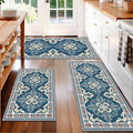 Kitchen Rugs Set of 3, Non-Slip & Washable Floor Mats, Water-Absorbent Area Pad, Standing Desk Mat for Office, Home, Doorway, Laundry, Kitchen Accessories (Retro Blue)