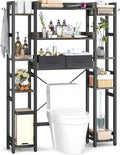 Besiost Over The Toilet Storage, 11 Tier Bathroom Organizer with Dual Side Racks and 2 Fabric Drawers, Adjustable Freestanding Rack Space Saver for Small Spaces, Grey Oak