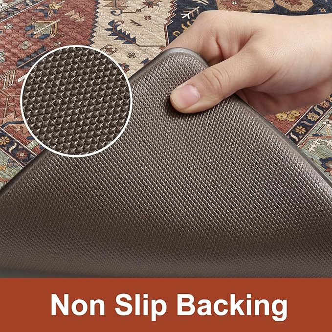 KIMODE Anti Fatigue Kitchen Mats for Floor, Red Boho Distressed Kitchen Rugs Sets of 2, Non Slip Waterproof Kitchen Floor Mats, Comfort Mats for Kitchen Floor Sink Laundry Desk 20"x59"+20"x32"