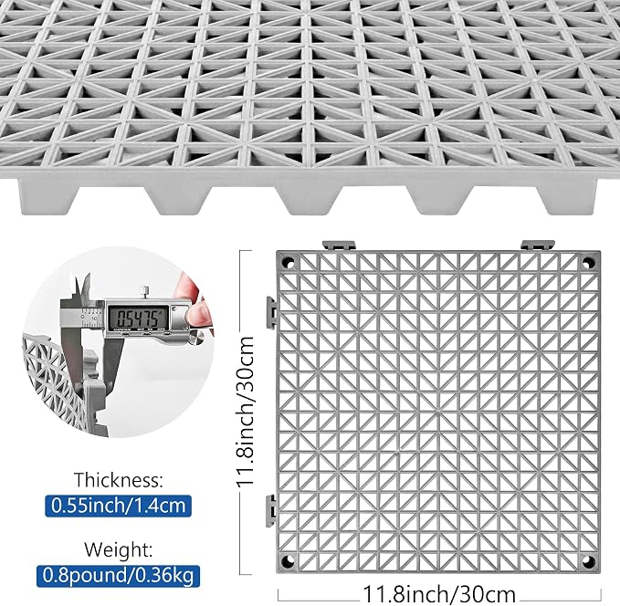 ToLanbbt Modular Interlocking Cushion 18P 11.8" x 11.8" Interlocking Rubber Floor Drain Holes Non-Slip Splicing Drainage Mats for Deck, Shower, Kitchen, Drain Pool, Sauna Bath, Indoor Outdoor (Grey)