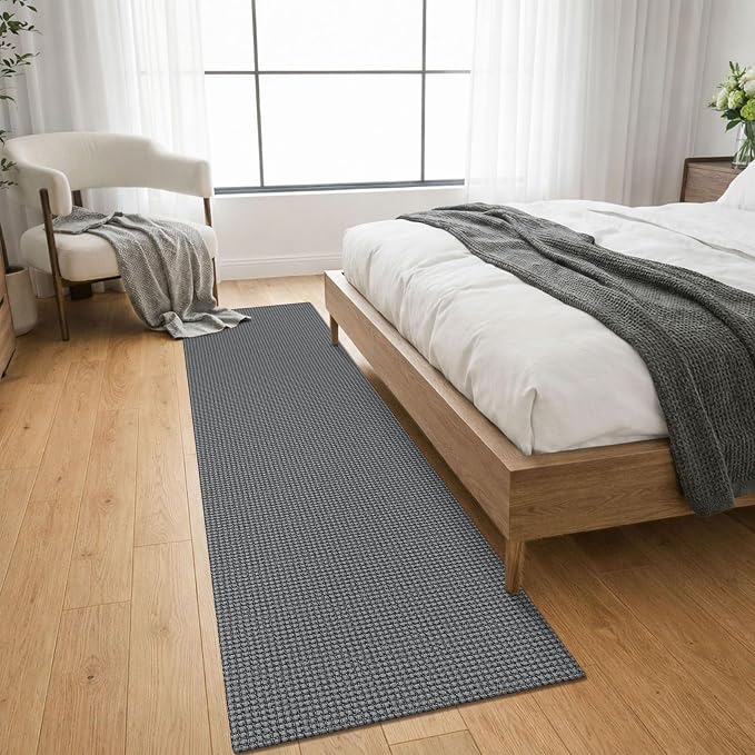 KOZYFLY Cotton Runners for Hallway 2x8, Washable Runner Rug, Woven Non Slip Kitchen Runner, Braided Entryway Rug, Floor Carpet for Foyer, Bedroom, Hall, Grey/Dark Grey