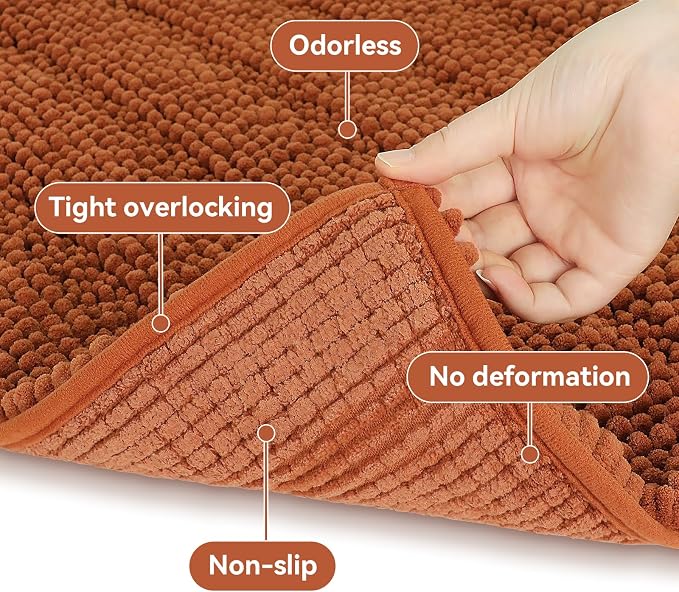 Bcoimo Long Bathroom Rug, Chenille Bath Runner with High Low Pile Design, Soft Absorbent Non Slip Bath Mat, Machine Washable Quick Dry Rug for Shower, Tub, Sink and Vanity