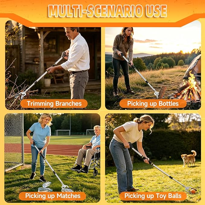 Heavy Duty Reacher Grabber Pickup Tool,53inch Extra Long Fireplace Fits Grabber Reacher Tool Aluminum Alloy Trash Picker Wide Jaws Hollow Wood Grabber Tool Log BBQ Tongs Study Durable Handle