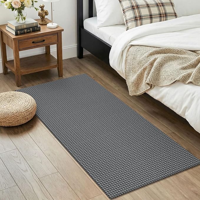 KOZYFLY 2x4 Entry Runner Rug, Small Washable Runners for Entryway, Non Slip Door Mat Indoor Entrance, Front Porch Carpet for Foyer, Kitchen, Bedroom, Bathroom, Grey/Dark Grey