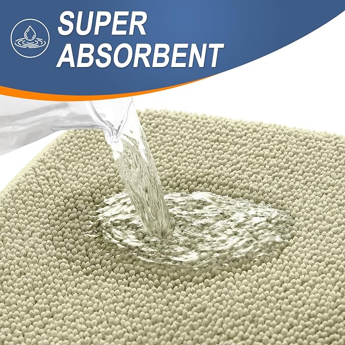 OLANLY Thick Memory Foam Small Bathroom Rugs 24x16, Extra Soft Absorbent Bath Rug, Quick Dry Bath Mats, Non-Slip, Machine Washable Carpet for Bathroom, Tub and Shower, Home Decor Accessories, Vanilla