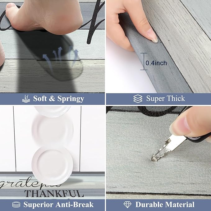 HEBE Anti Fatigue Kitchen Mat Set of 2 Non Slip Cushioned Kitchen Mats for Floor Waterproof Farmhouse Kitchen Rugs and Mats Set Comfort Standing Desk Mat Carpet for Sink,Office,Laundry