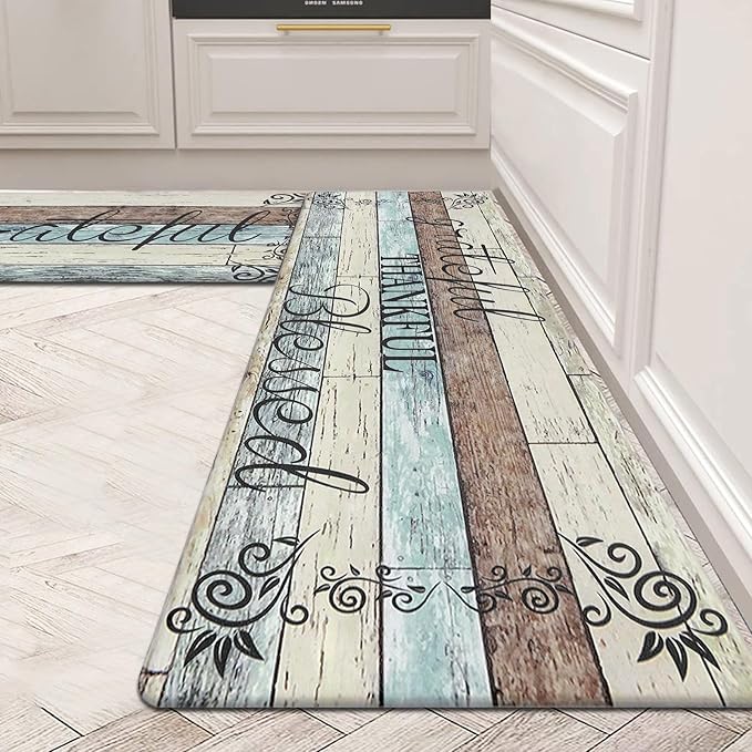 HEBE Anti Fatigue Kitchen Mat Set of 2 Non Slip Cushioned Kitchen Mats for Floor Waterproof Farmhouse Kitchen Rugs and Mats Set Comfort Standing Desk Mat Carpet for Sink,Office,Laundry