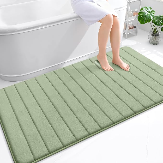 OLANLY Memory Foam Bath Mat 59x35, Super Soft Absorbent Bathroom Rugs, Quick Dry, Machine Washable Shower Floor Rugs, Bathmat Carpet, Bathroom Home Decor Accessories, Sage Green
