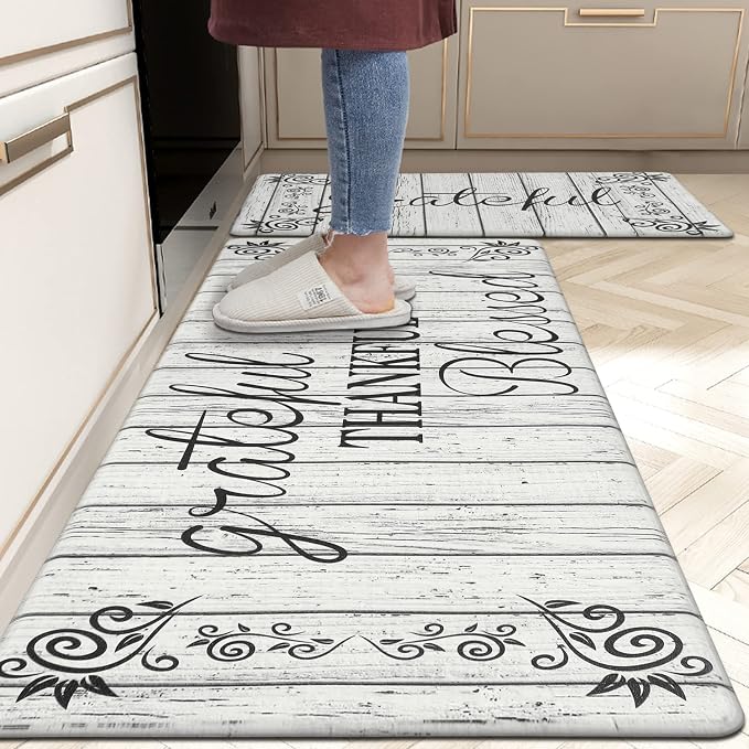 HEBE Anti Fatigue Kitchen Mat Set of 2 Non Slip Cushioned Kitchen Mats for Floor Waterproof Farmhouse Kitchen Rugs and Mats Set Comfort Standing Desk Mat Carpet for Sink,Office,Laundry