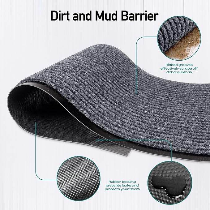 MaxMat® 4-Pack Extra Large 3x5 Ft Heavy Duty Door Mats – Tough Rubber Backing, Traps Mud, Dirt & Water, Low-Profile, Easy to Clean – Ideal for Front Door, Back Door, Garage & Mudroom (Grey)