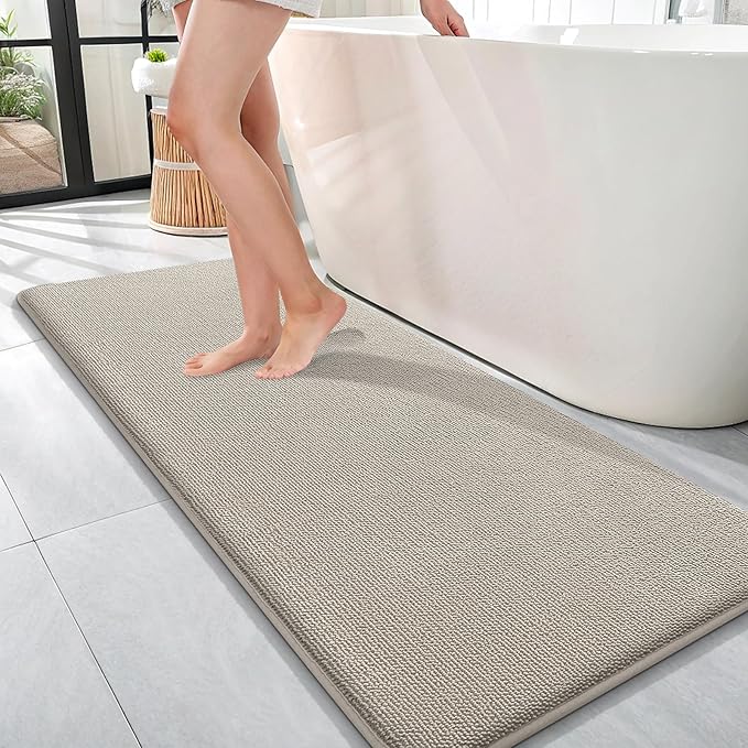 OLANLY Thick Memory Foam Bathroom Runner Rugs 47x17, Extra Soft Absorbent Long Bath Rug, Quick Dry, Non-Slip, Machine Washable Bath Mat for Bathroom, Tub and Shower, Home Decor Accessories, Warm Taupe