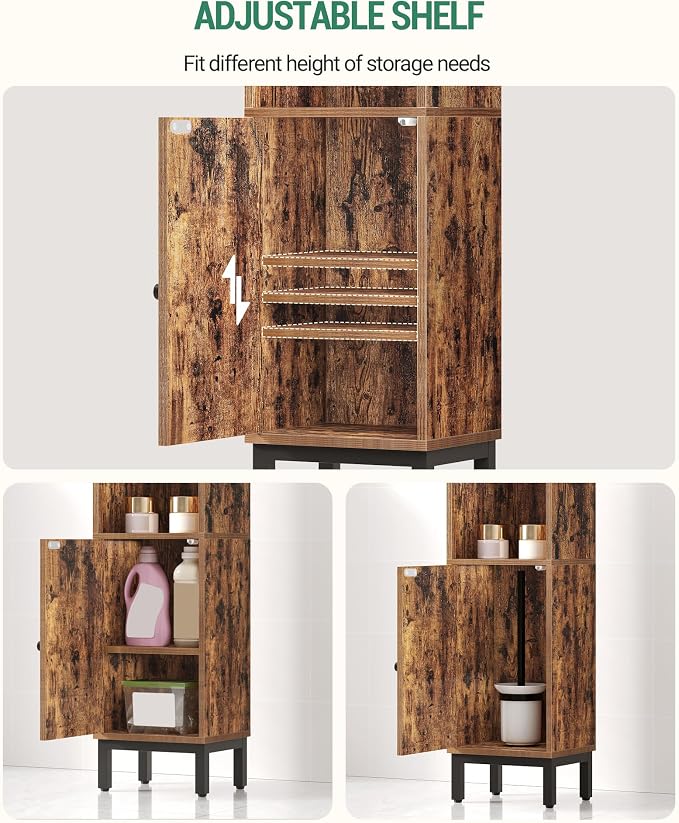 Hzuaneri Bathroom Storage Cabinet, Small Corner Floor Cabinet with Door and Shelves, Narrow Toilet Paper Holder, Bathroom Organizer with Adjustable Shelf, for Small Spaces, Rustic Brown BC38201BV1