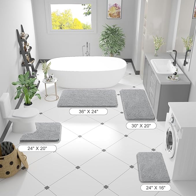 OLANLY Large Bathroom Rugs 50x30, Extra Soft Absorbent Chenille Bath Rugs, Rubber Backing Quick Dry, Machine Washable Bath Mats for Bathroom Floor, Tub and Shower, Home Decor Accessories, Light Grey