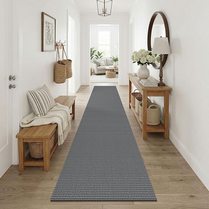 KOZYFLY Cotton Runners Rugs for Hallway 2.5'x10', Washable Runner Rug, Woven Non Slip Kitchen Runner, Braided Entryway Rug, Floor Carpet for Entry, Aisle, Hall, Grey/Dark Grey