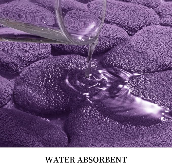 YIHOUSE Memory Foam Runner Rug, Cobblestone Bathroom Runner Rugs Super Water Absorbent Bath Mats for Bathroom Machine Washable Bath Rugs for Hallway Bedroom Laundry Room(20 x 47,Eggplant)