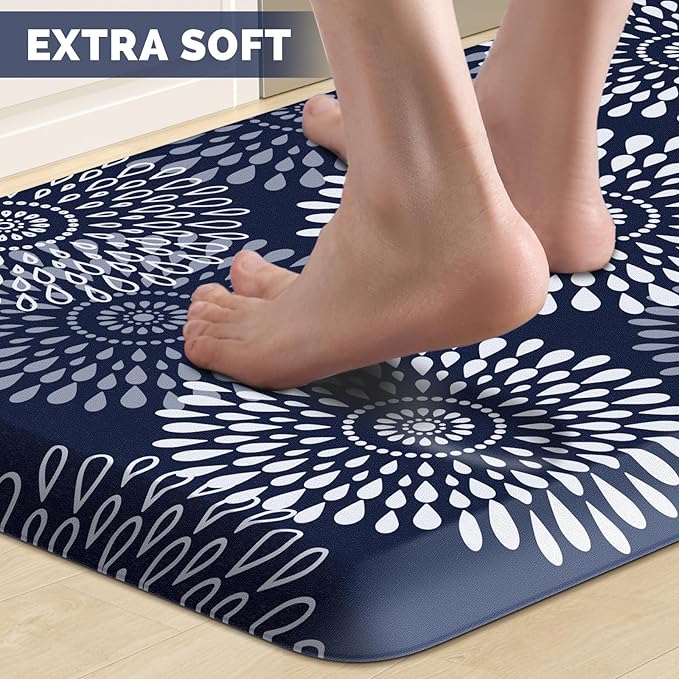 LuxStep Kitchen Mat Waterproof Kitchen Rugs for Floor Cushioned Anti-Fatigue Mat Non-Slip Standing Desk Mat Comfort Floor Mats for House Sink Office 17.3" x 28" Blue