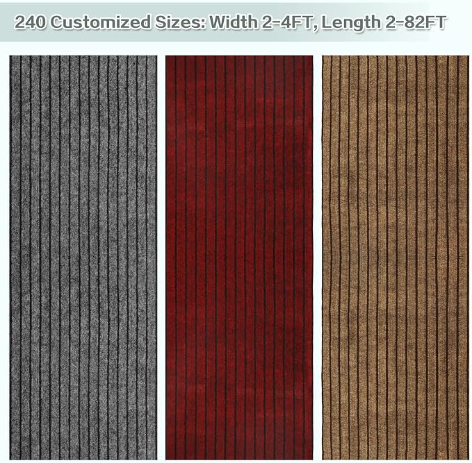 Custom Size Runner Rug 4 ft x 57 ft, 2-82ft Carpet Runners Hallway Entryway Kitchen Garage Laundry Room Area Rugs with Non-Slip Rubber Backing, Brown with Brown Stripe