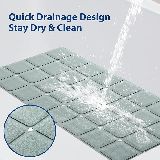Webos Silicone Bath Mat with Suction Cups – Non-Slip Foldable Bathtub & Shower Mat, Durable & Quick-Dry Safety Tub Mat with Large Drain Holes for Families 28"x 14" Grey