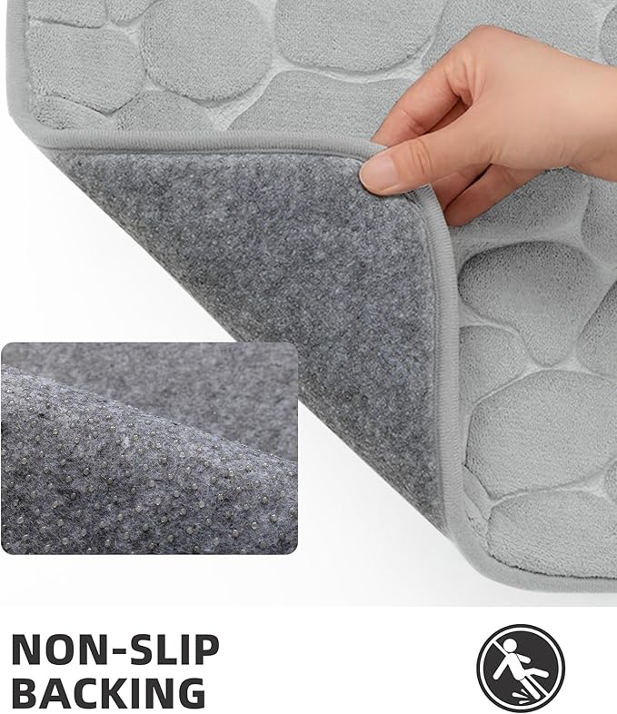 YIHOUSE Memory Foam Bath Mat Cobblestone Bathroom Rugs Super Water Absorbent Bath Mats for Bathroom Machine Washable Bath Rugs(20 x 24,Light Gray)