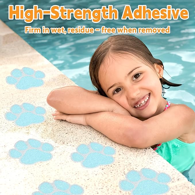 Secopad Non-Slip Bathtub Stickers, 20 Large PCS Safety Bathroom Tubs Showers Treads Adhesive Decals with Premium Scraper (Blue)