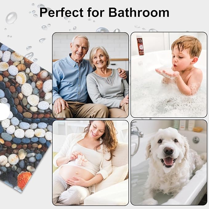 Square Shower Mat, Yonala 27 x 27 Inch Stylish Non Slip Shower Mats for Inside Shower with Central Drain Hole, Soft Trimmable PVC Loofah Anti Slip Shower Mat for Walk in Shower Stall, Quick Drying