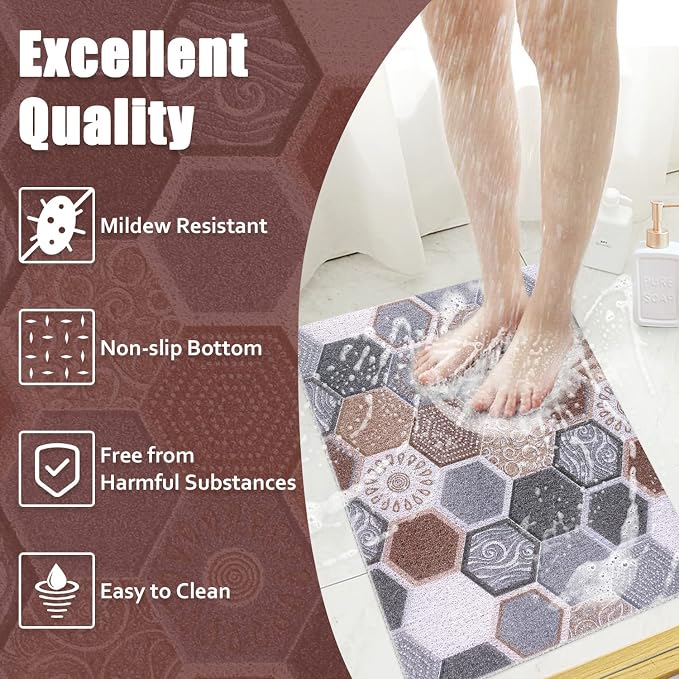 Shower Mat Non-Slip, 24x16 Inch Soft Comfort Bath Mat with Drainage Holes, PVC Loofah Massage Bathmat for Shower,Tub,Bathroom,Wet Areas, Quick Drying