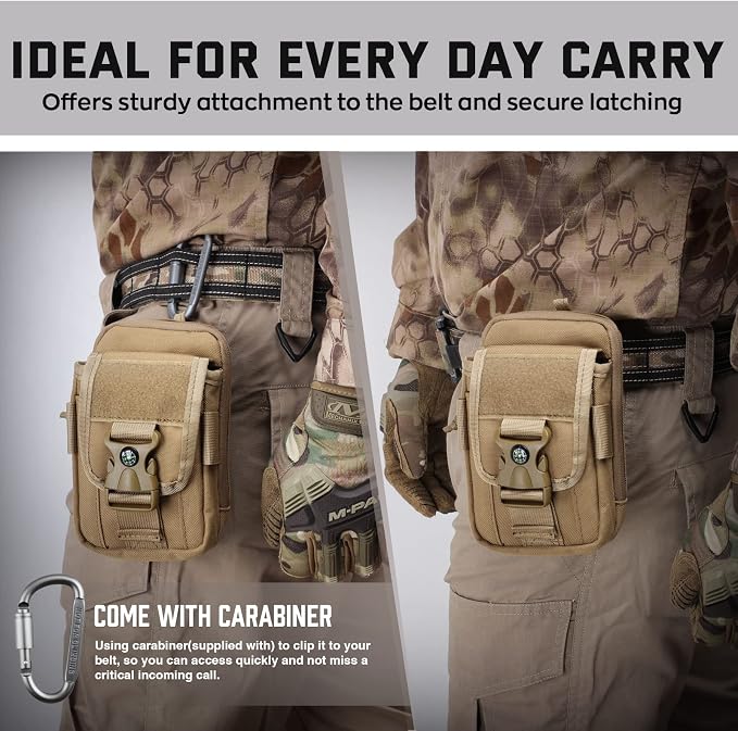 WYNEX Tactical Compass Phone Pouch, Large Molle Smartphone Holster Case Double Capacity Small Utility EDC Pouch with Compass Buckle and Carabiner
